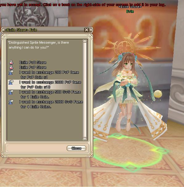 NPC Evie con las tiendas de monedas y el canje de fama