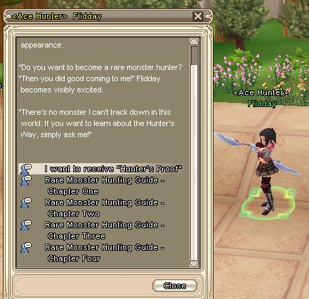 Flidday, la Ace Hunter, con las guías de caza de monstruos raros