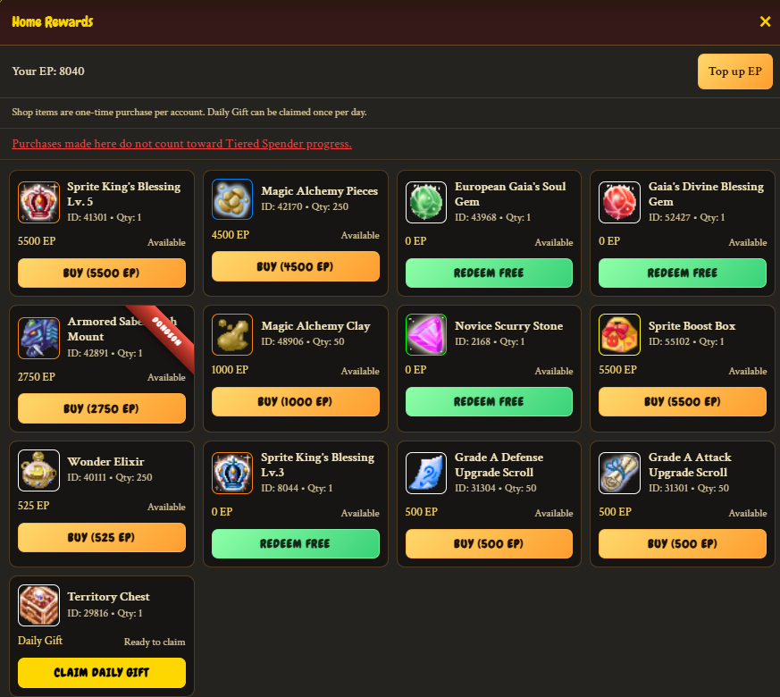 Home Rewards en la web: compras con EP, regalos diarios y reclamos gratis