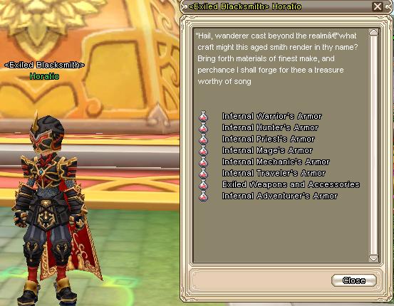 Horatio, el Exiled Blacksmith, con todos los sets Infernales por clase